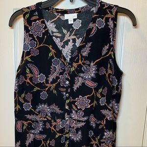 J Jill Black Floral Rayon Tunic, Petite XS, EUC
